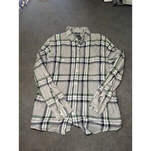 Old Navy Vintage Flannels Plaid Button Up‎ Shirt Gray Green Men's Large